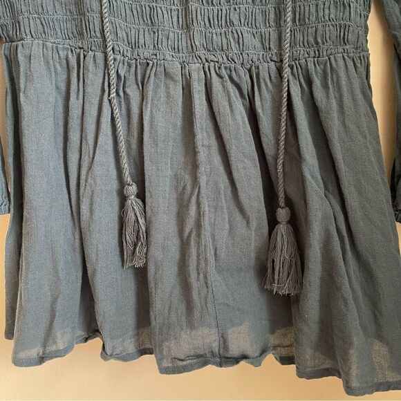 Melrose and Market Blue Smocked Peasant Tassel Top Small - Picture 8 of 9